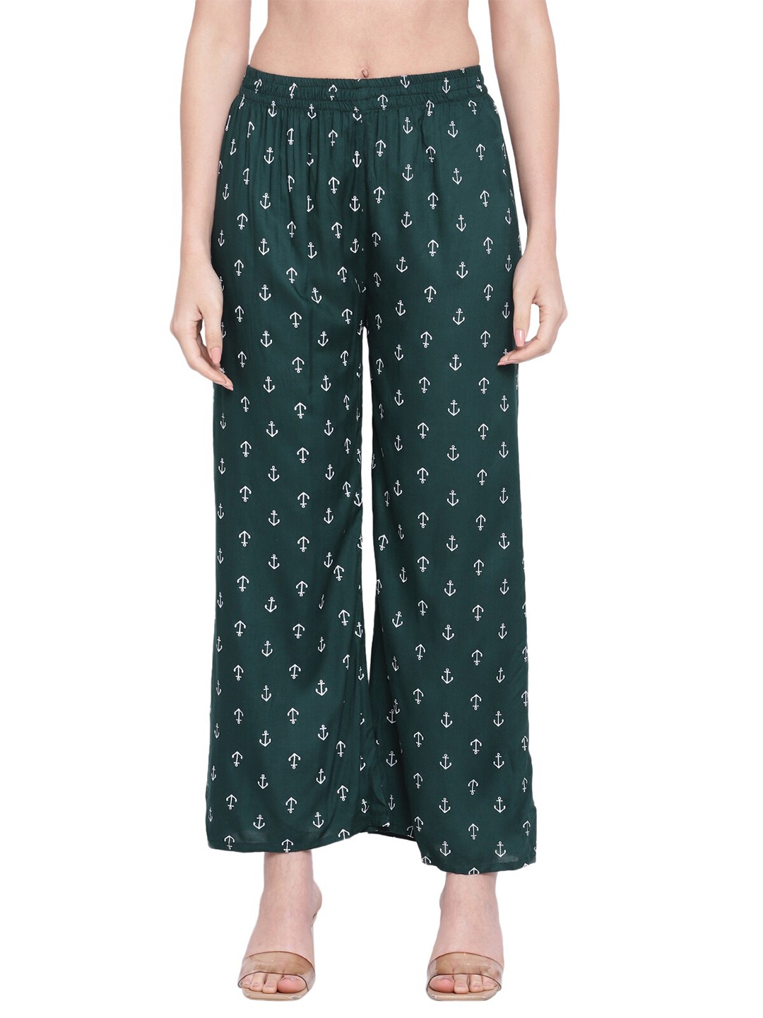 

Aawari Women Green & White Nautical Printed Palazzos