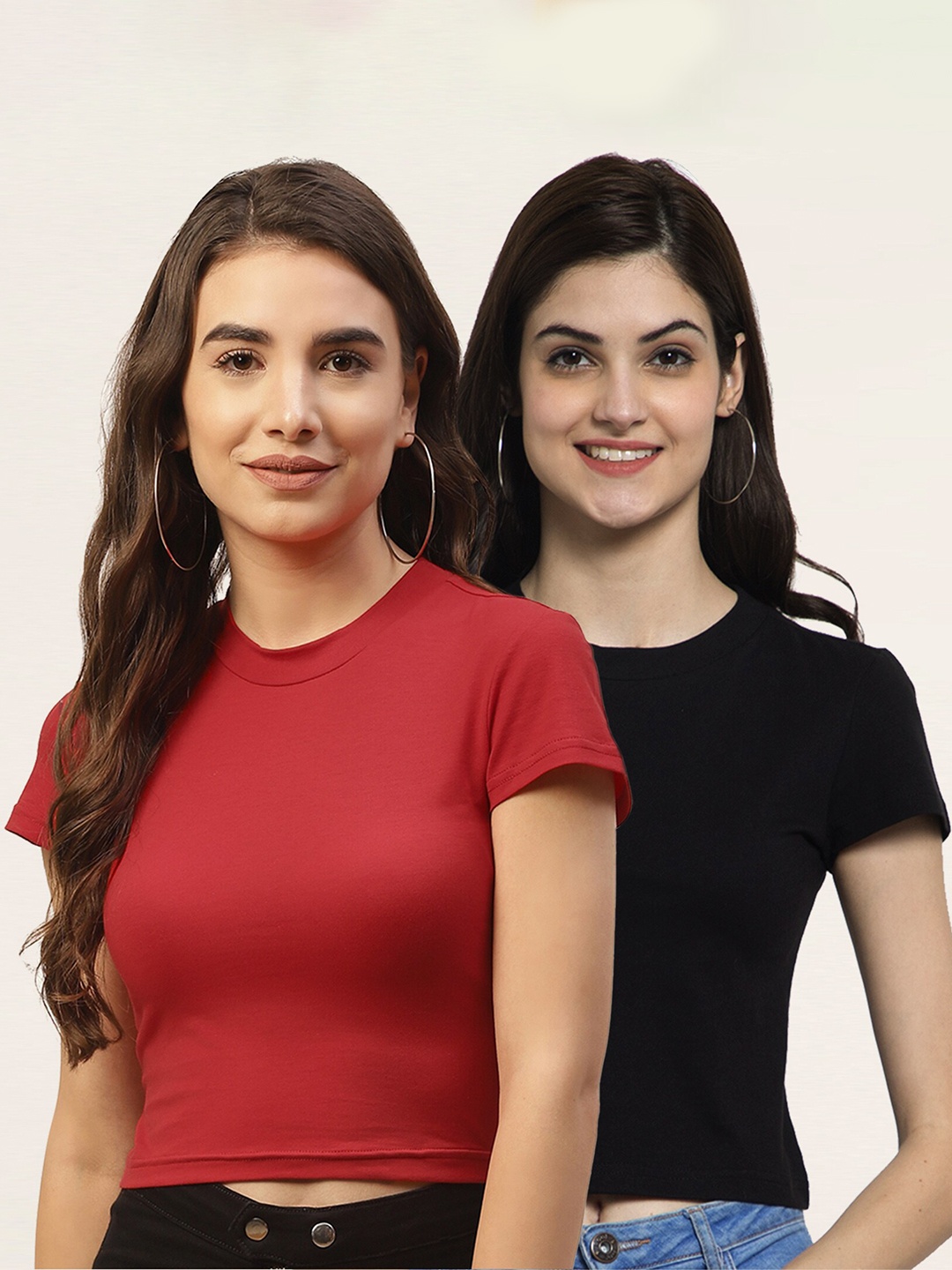 

FEMEA Women Black & Red Pack of 2 Crop Top