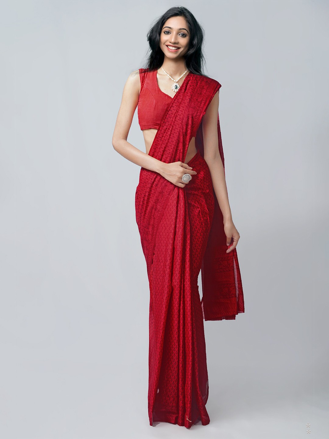 

Unnati Silks Red Ethnic Motifs Pure Cotton Block Print Saree