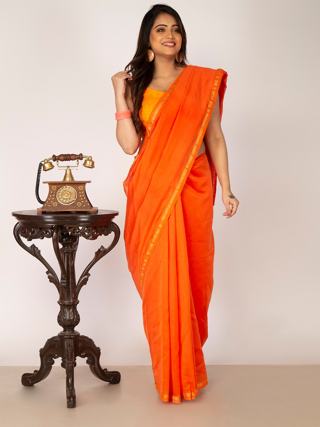 

Unnati Silks Orange Zari Silk Cotton Chanderi Saree
