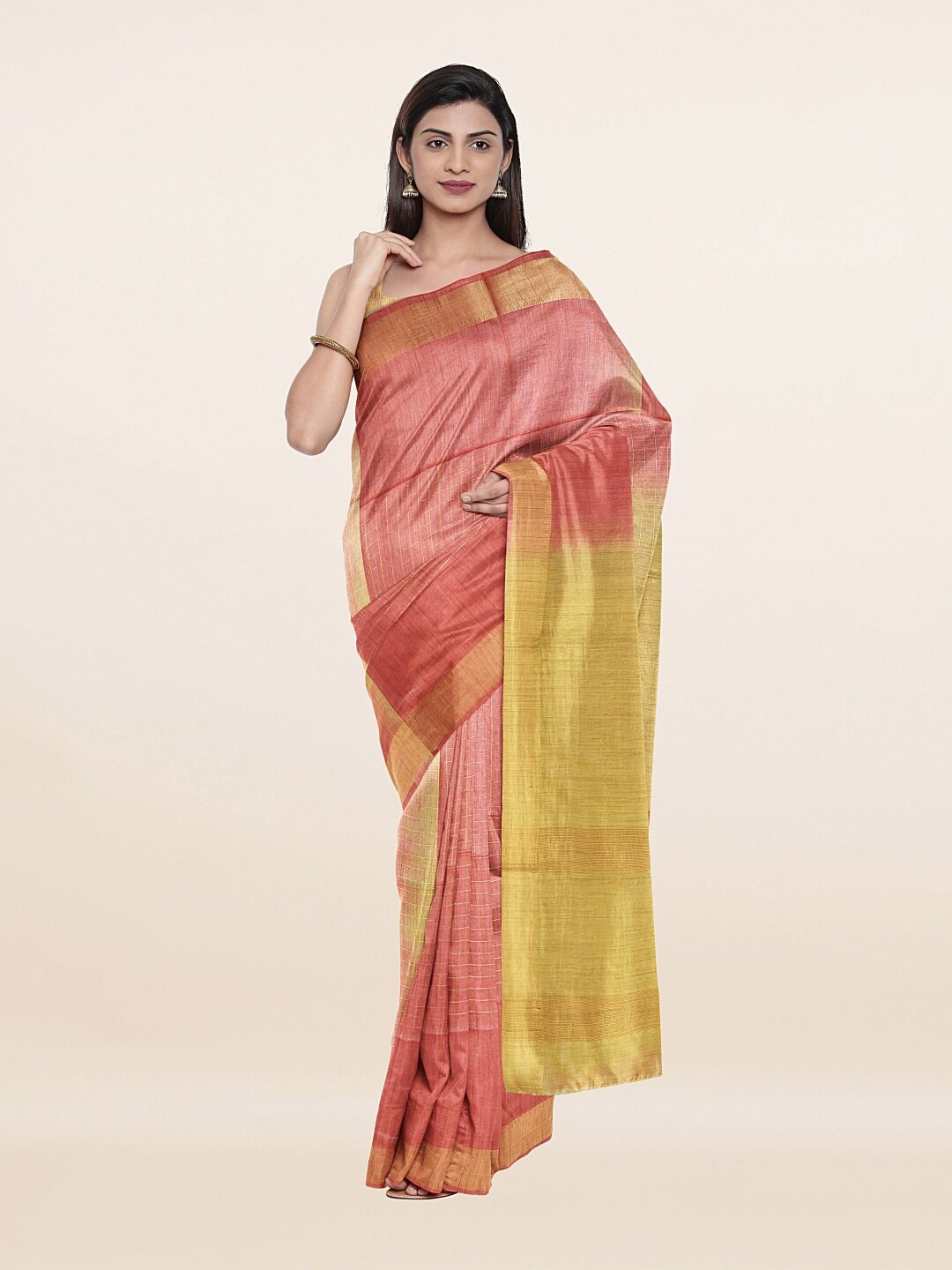 

Pothys Mauve & Gold-Toned Woven Design Zari Jute Cotton Saree