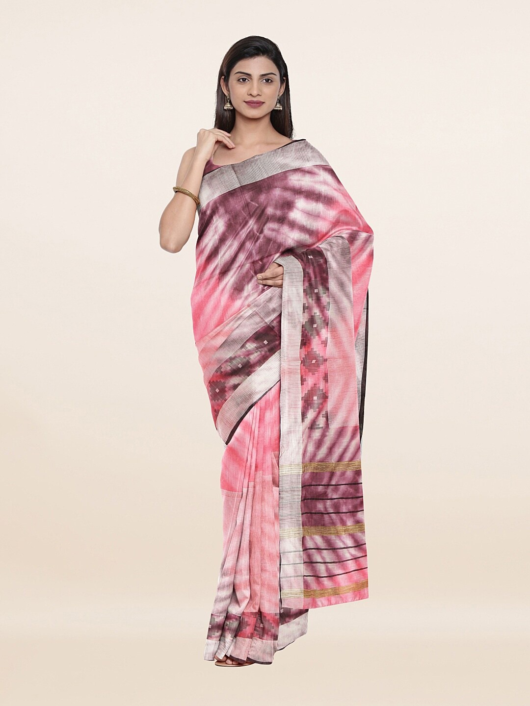 

Pothys Purple & Pink Printed Baswada Jute Cotton Saree