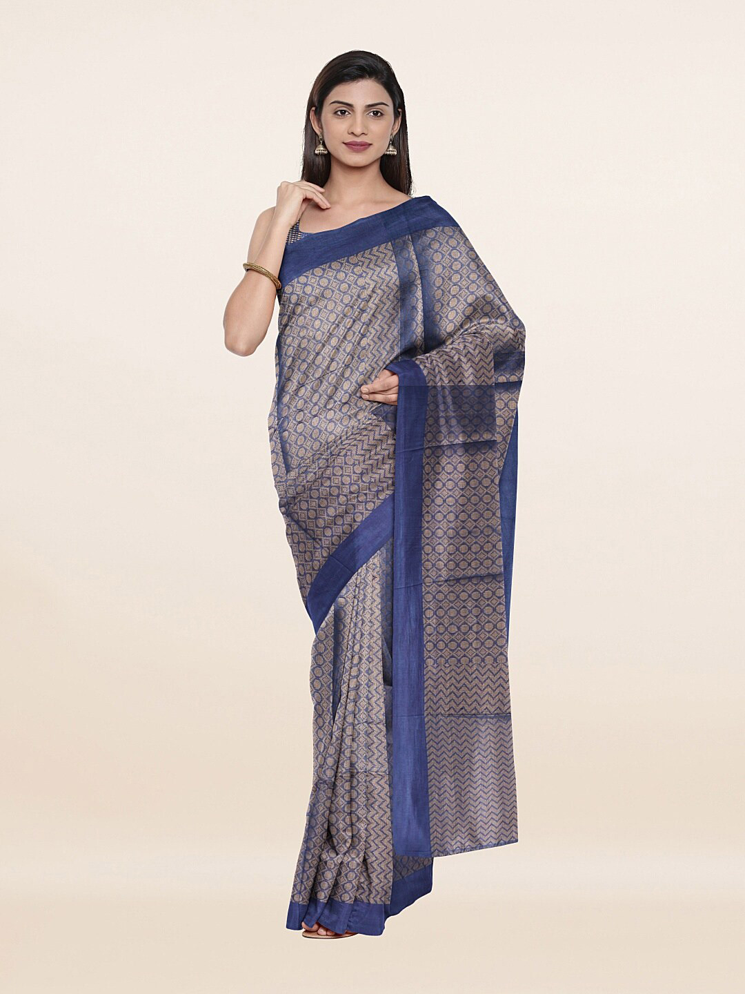 

Pothys Blue & Gold-Toned Woven Design Zari Jute Cotton Saree
