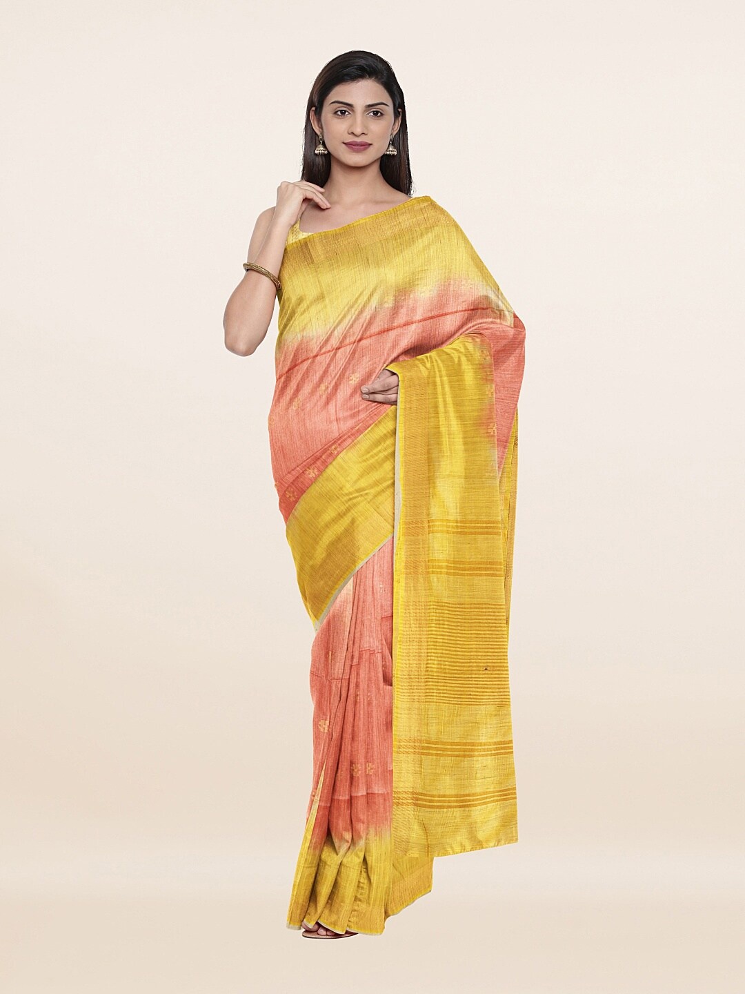 

Pothys Rust & Yellow Woven Design Jute Cotton Saree