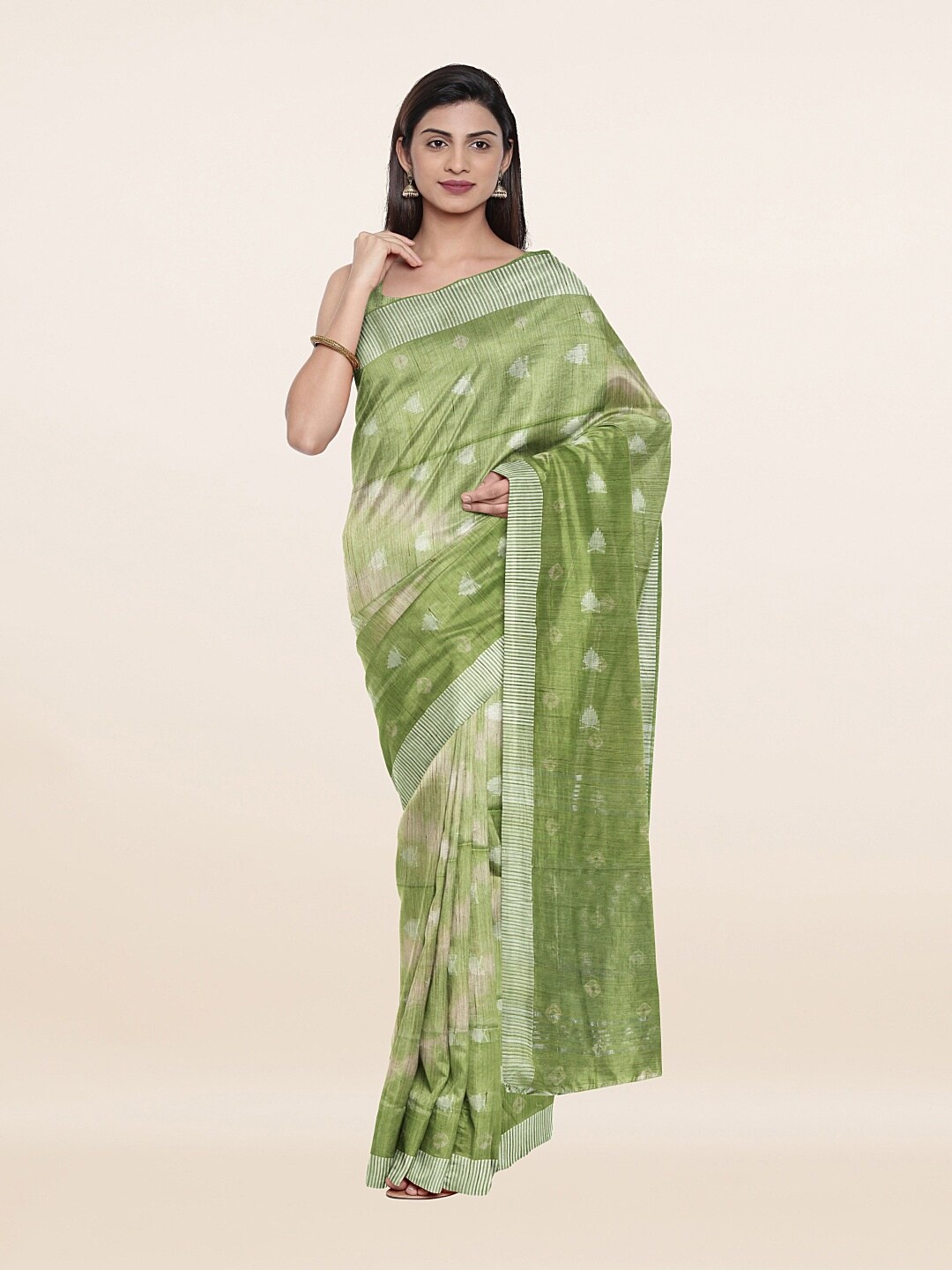 

Pothys Green & Beige Woven Design Zari Jute Cotton Saree