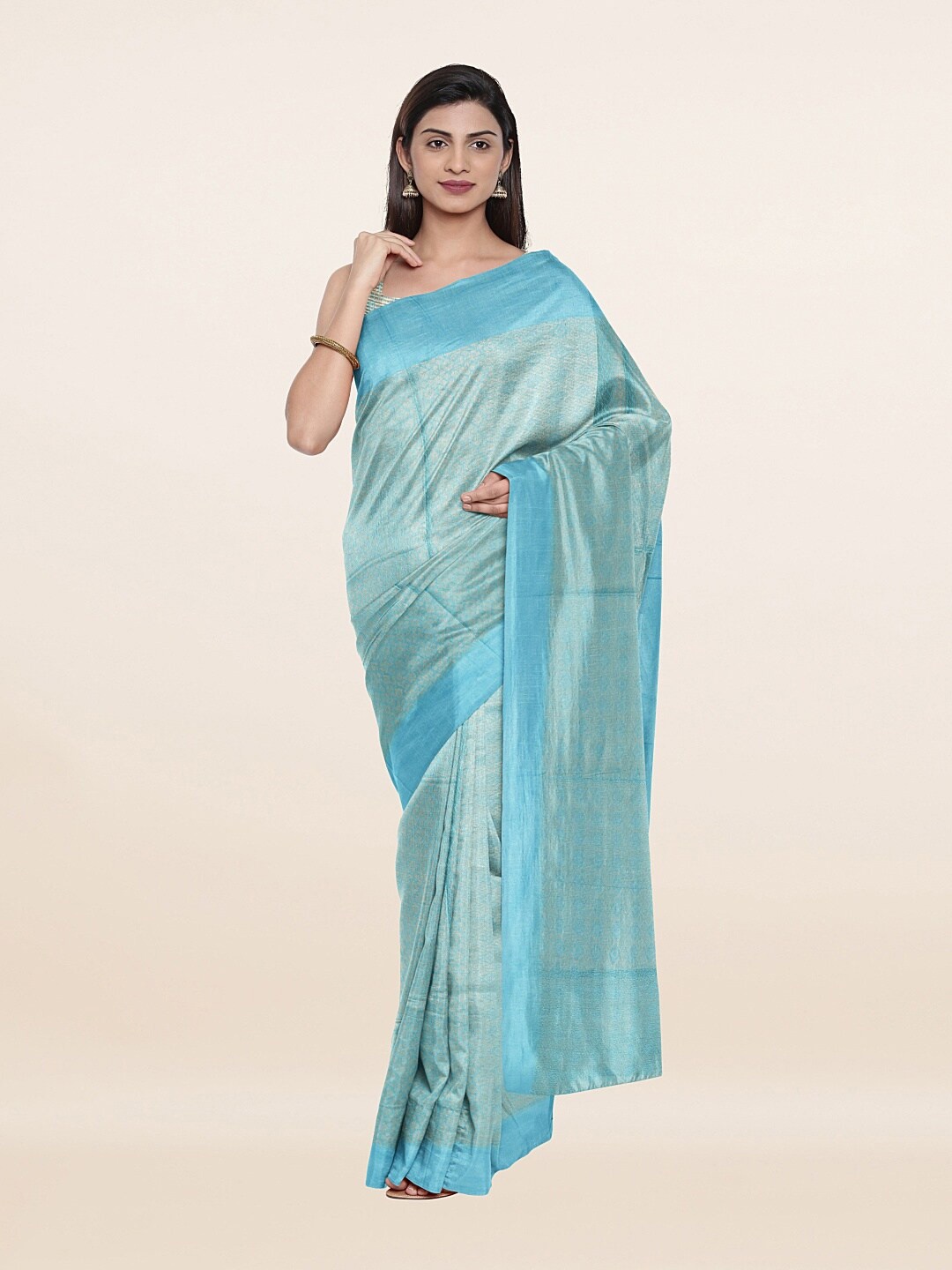 

Pothys Blue & Gold-Toned Woven Design Jute Cotton Saree