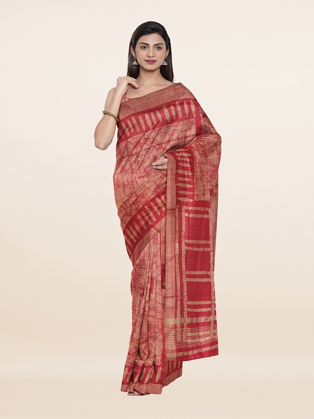 

Pothys Red Printed Jute Cotton Saree