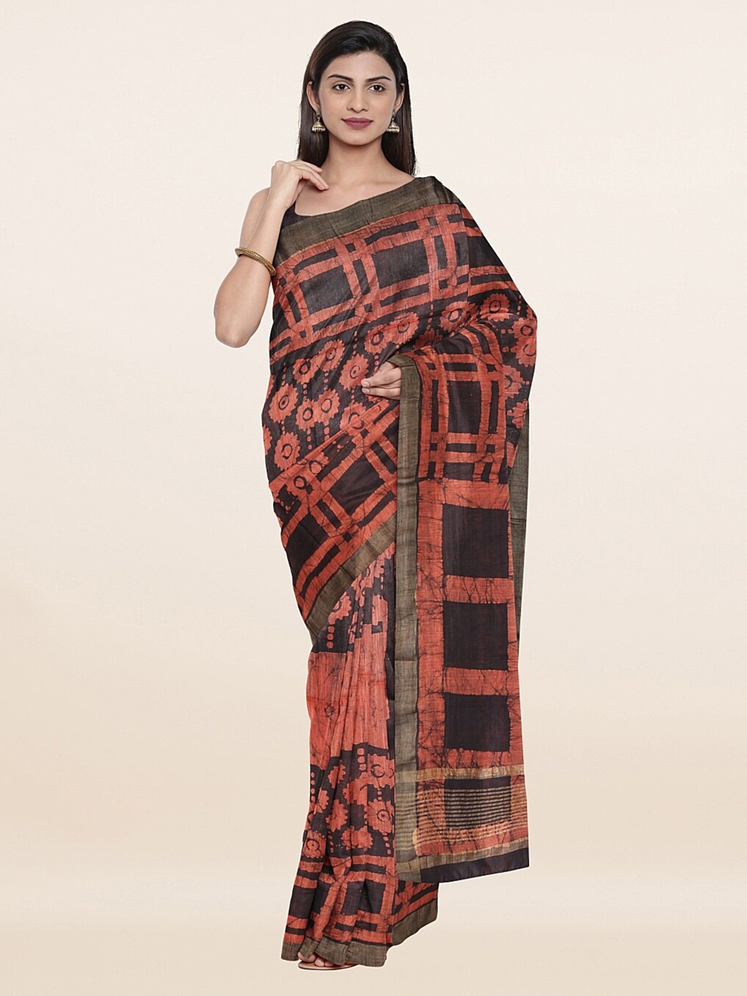 

Pothys Red & Black Zari Jute Cotton Saree