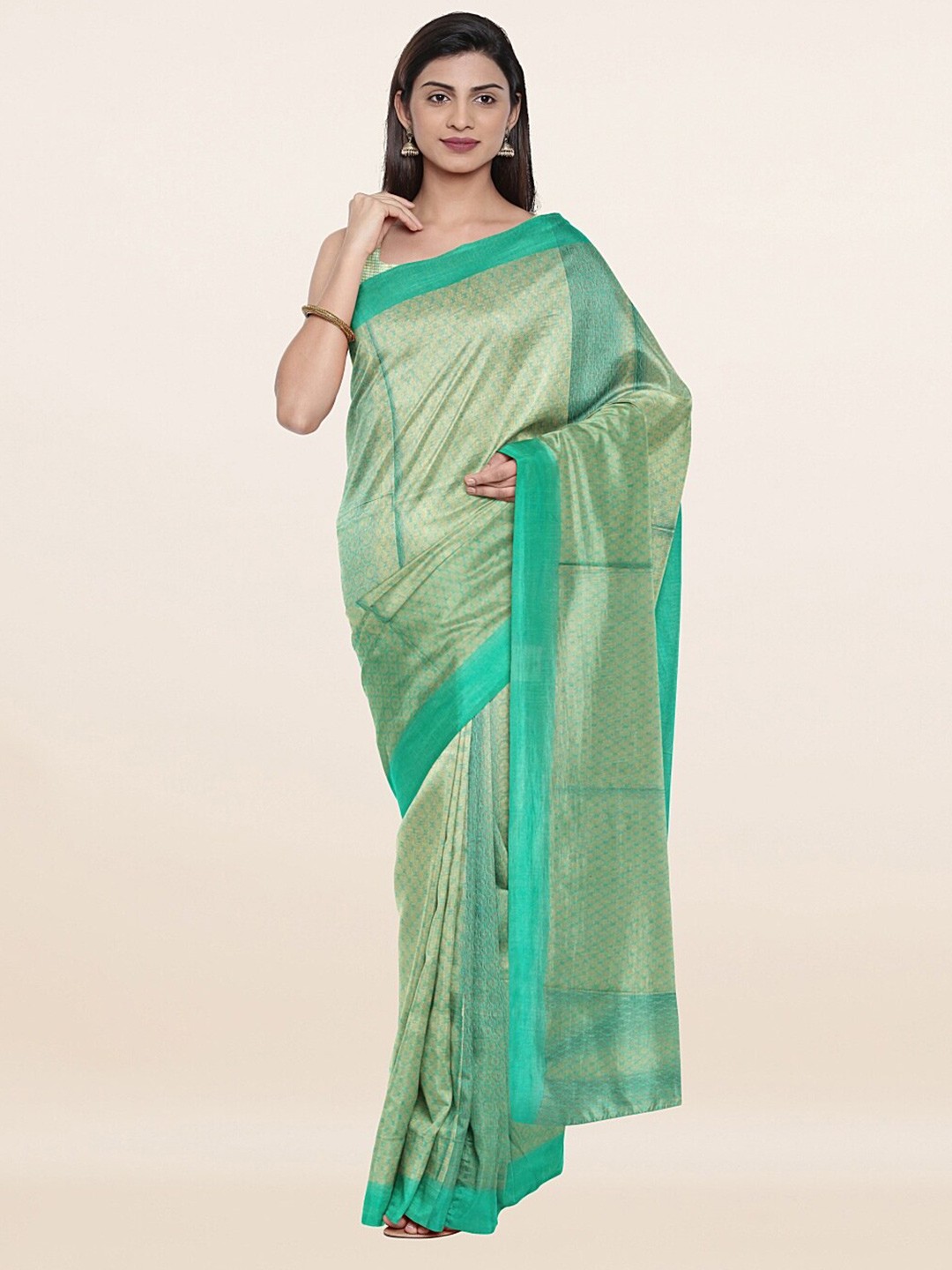 

Pothys Blue & Gold-Toned Floral Jute Cotton Saree