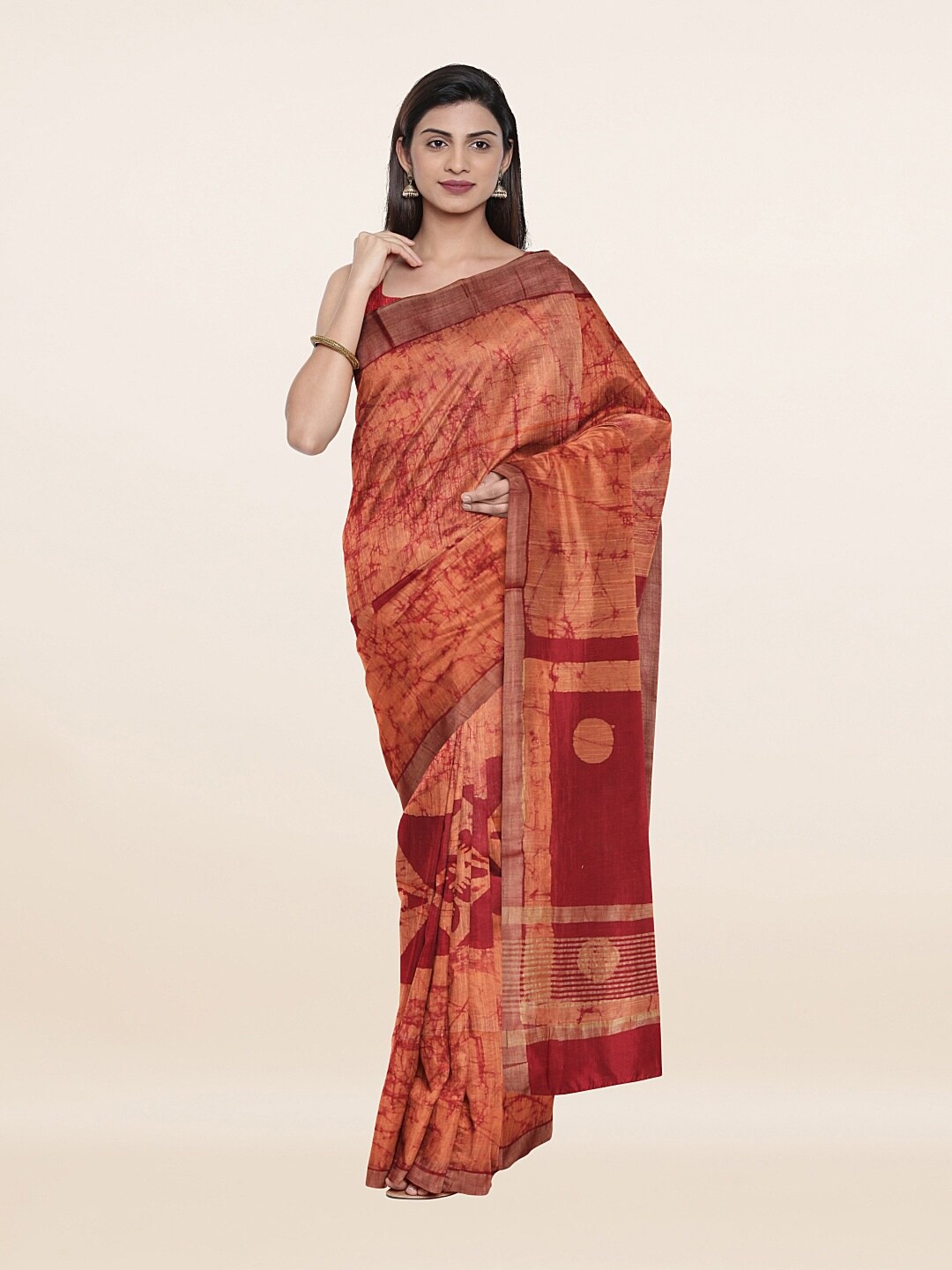 

Pothys Red Abstract Printed Jute Cotton Saree