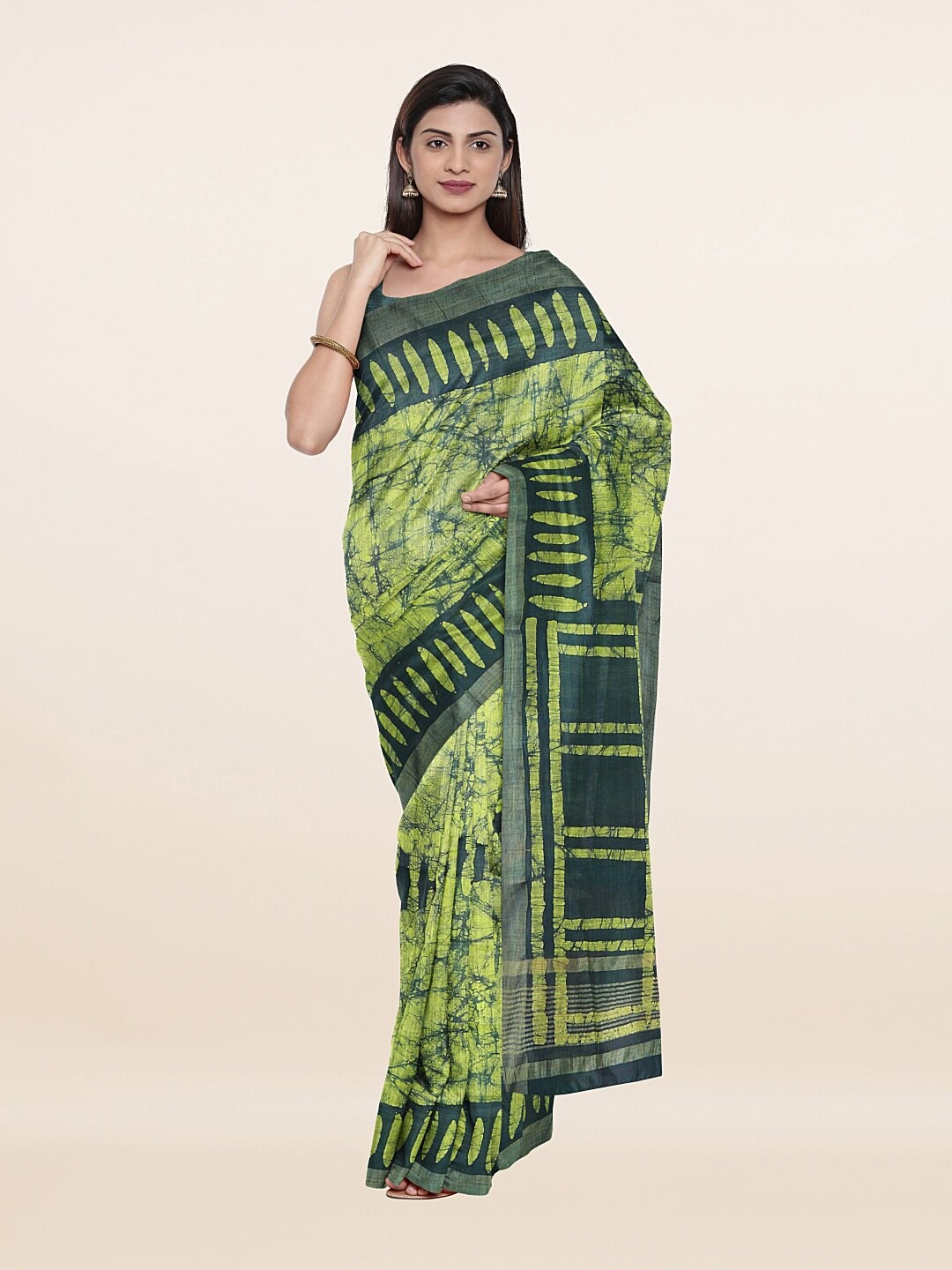 

Pothys Green & Blue Printed Jute Cotton Saree