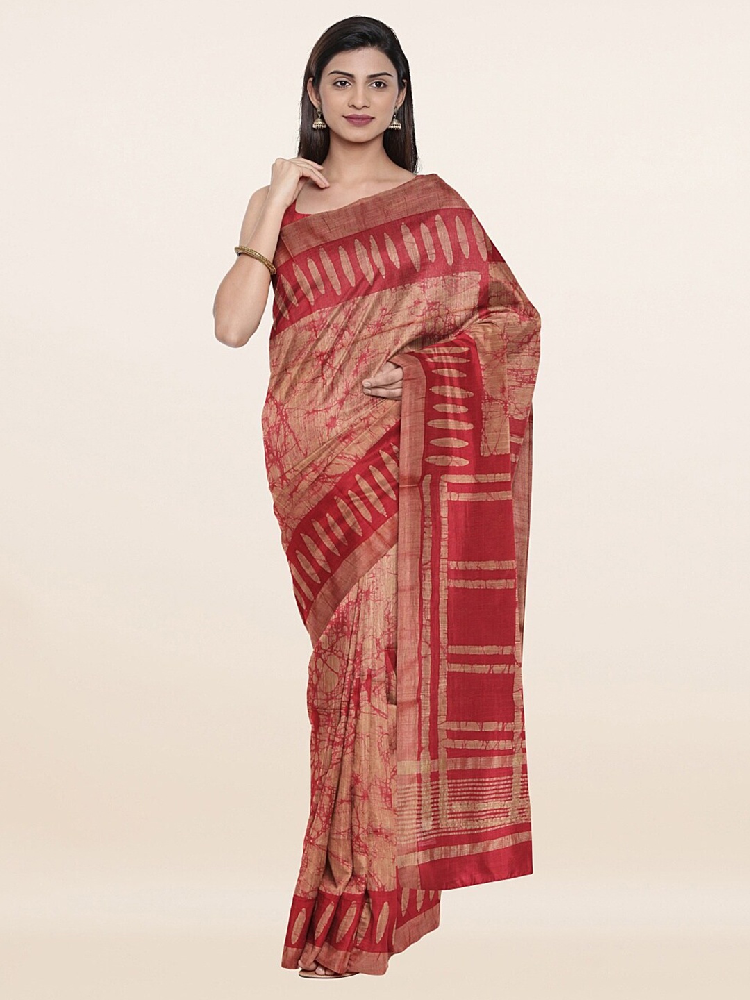

Pothys Red & Beige Jute Cotton Saree