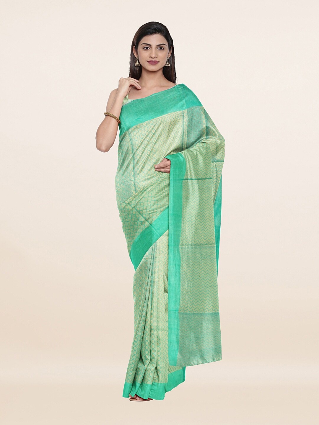 

Pothys Blue & Golden Zari Jute Cotton Saree