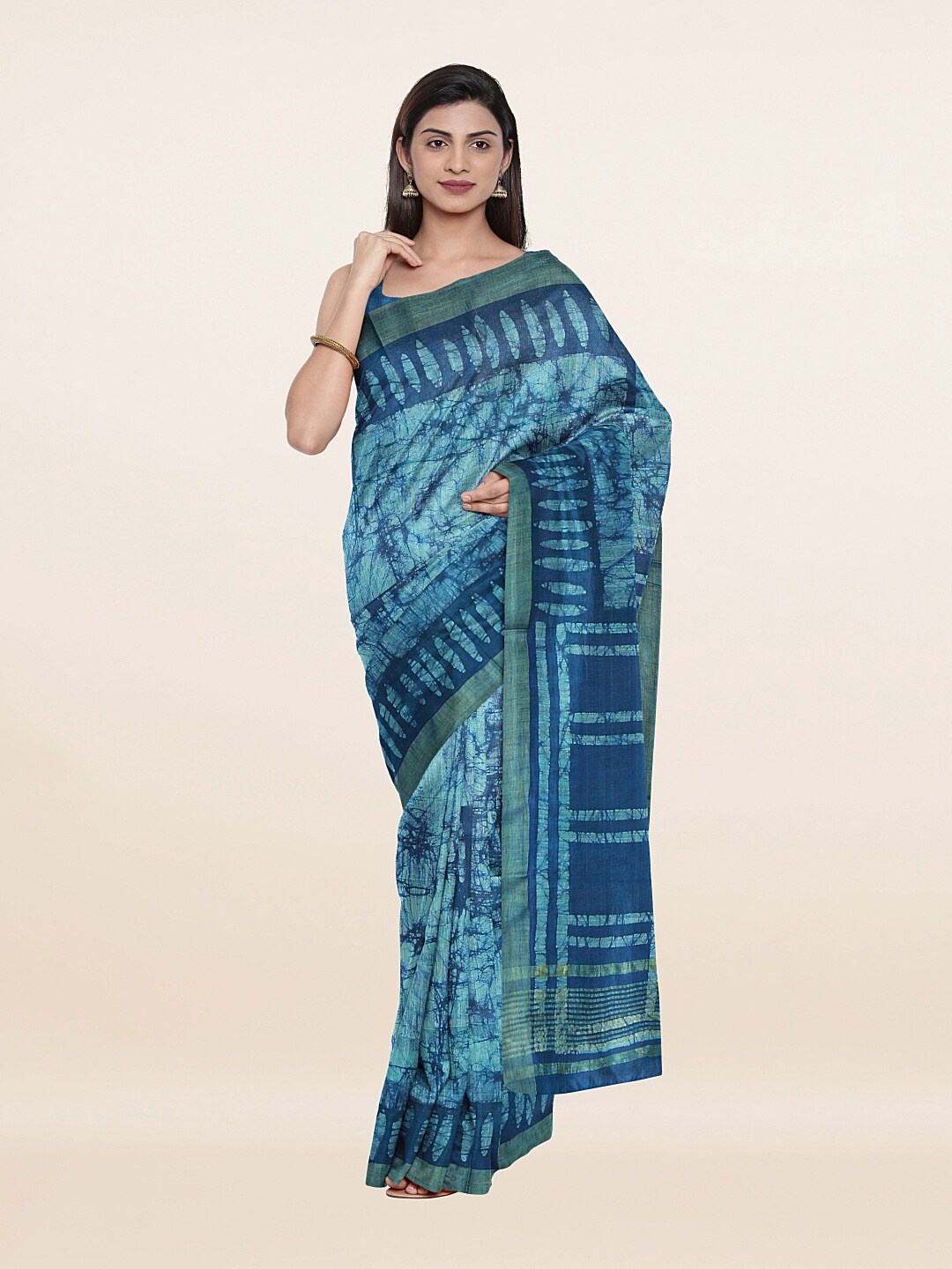 

Pothys Blue Abstract Printed Jute Cotton Saree