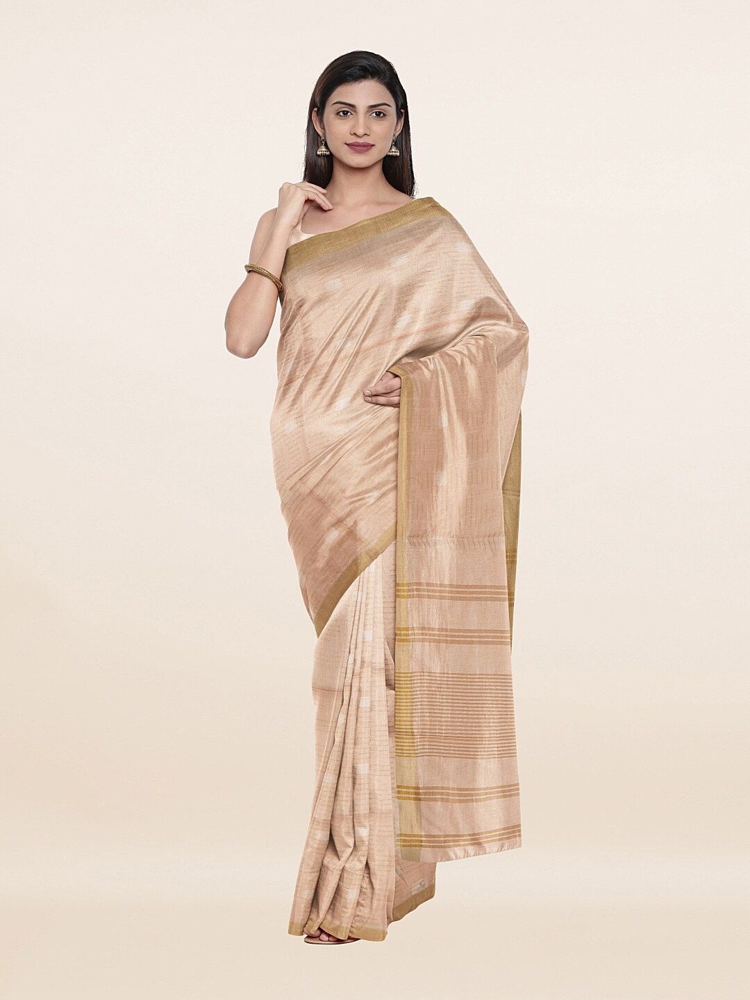 

Pothys Peach-Coloured & Gold-Toned Woven Design Jute Cotton Saree