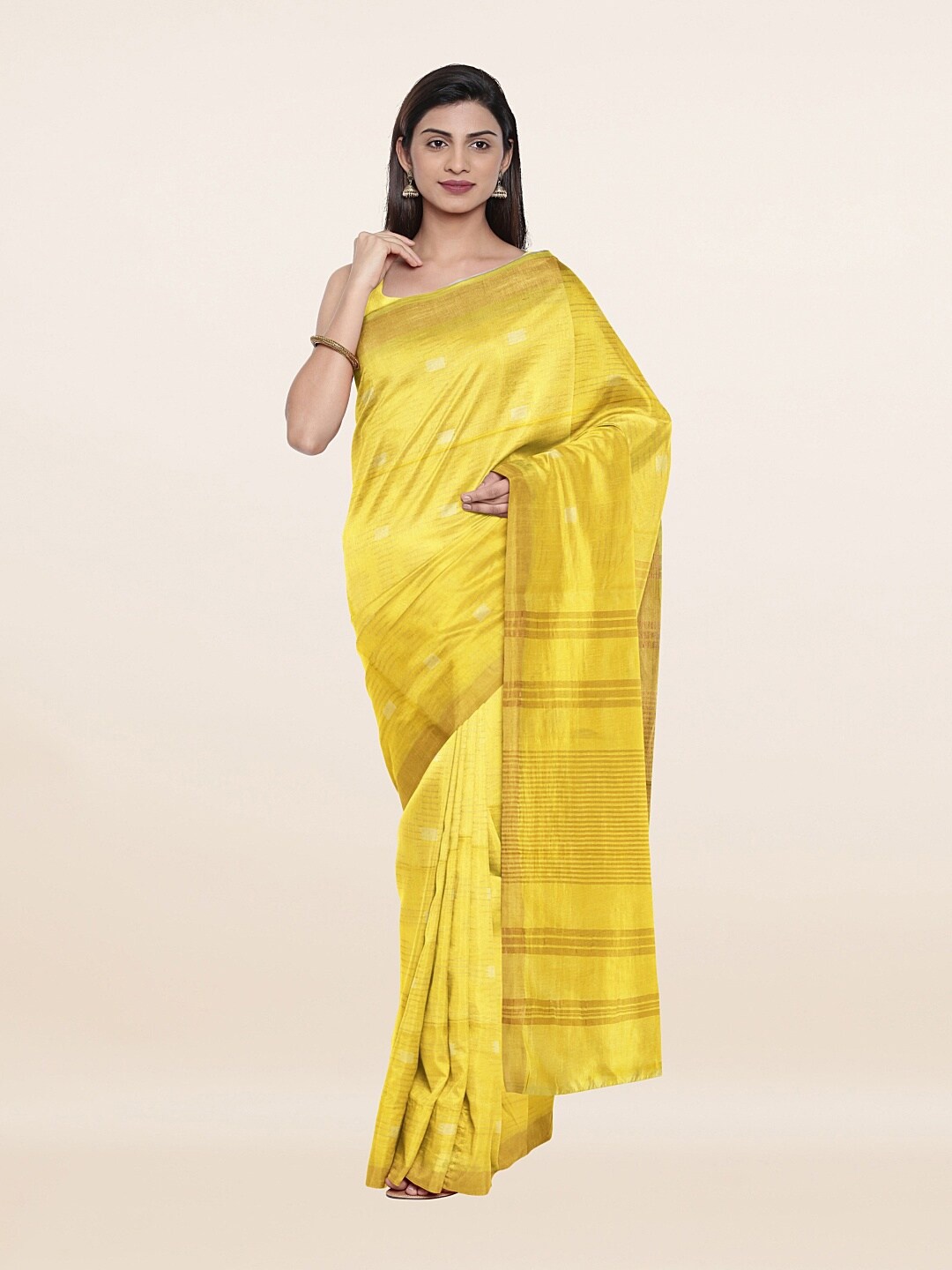 

Pothys Yellow & Golden Zari Jute Cotton Saree