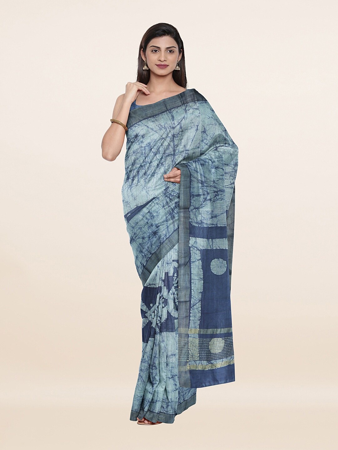 

Pothys Blue Abstract Printed Jute Cotton Saree