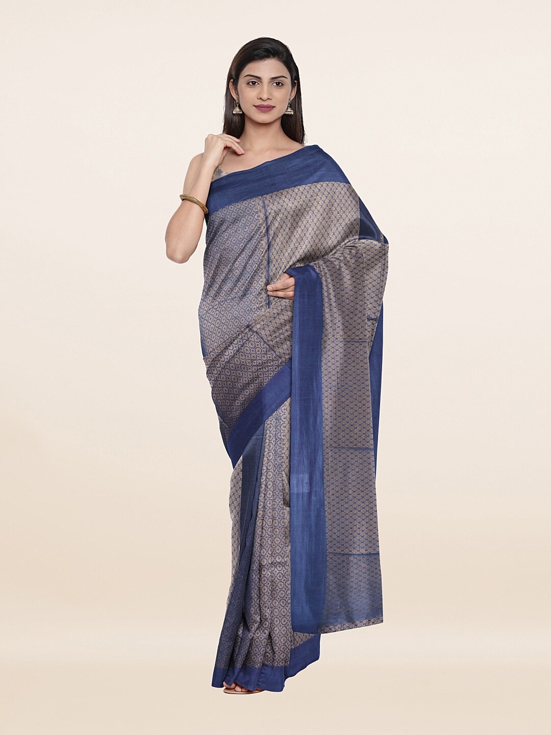 

Pothys Blue & Gold-Toned Woven Design Zari Jute Cotton Saree