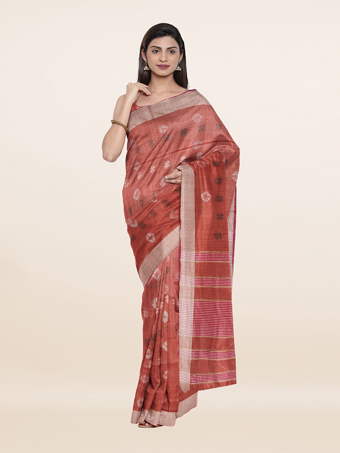 

Pothys Rust & Silver-Toned Woven Design Jute Cotton Saree