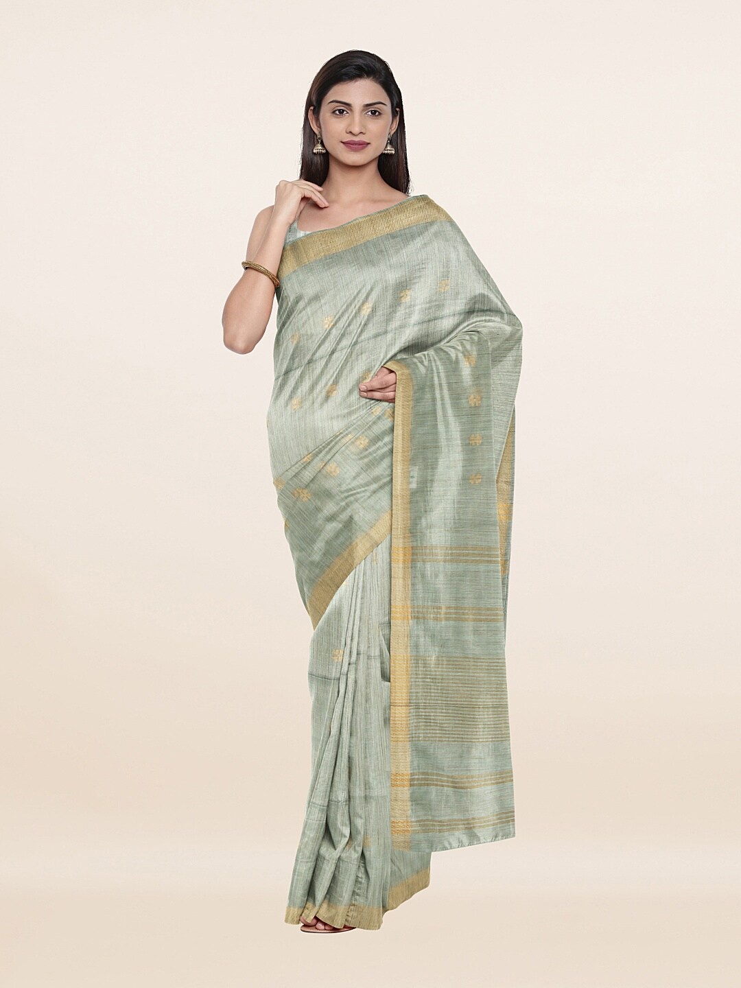 

Pothys Blue & Gold-Toned Woven Design Zari Jute Cotton Saree