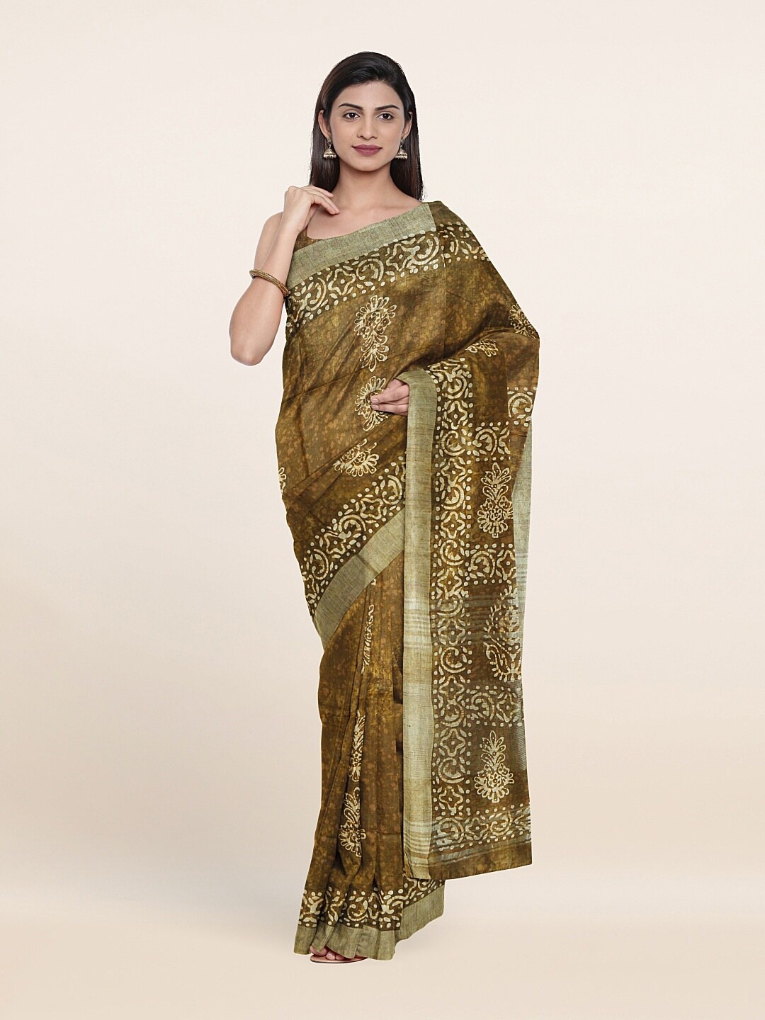

Pothys Green & Silver-Toned Woven Design Zari Jute Cotton Saree