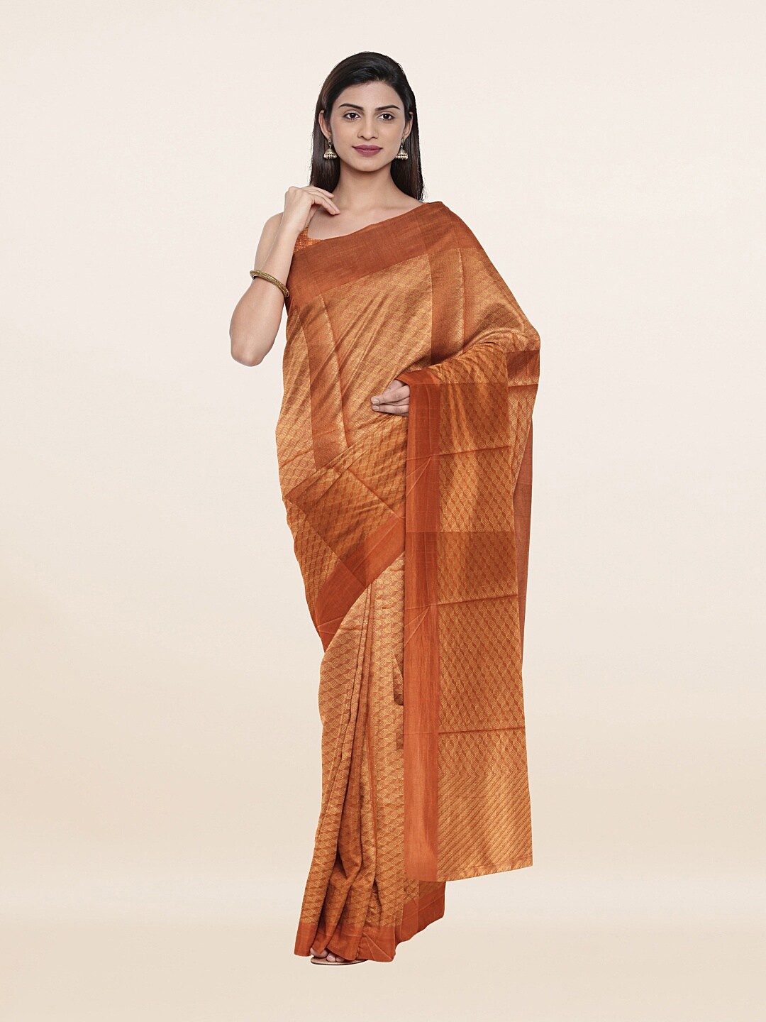 

Pothys Rust & Gold-Toned Floral Zari Jute Cotton Saree