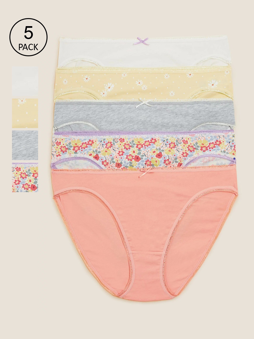 

Marks & Spencer Women Pack Of 5 Printed Briefs, Peach