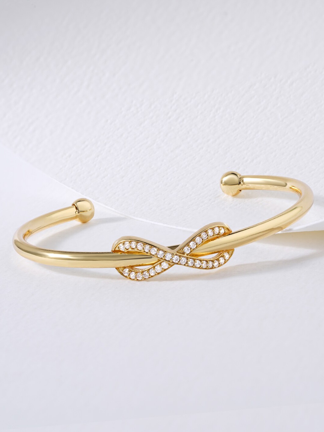 

MINUTIAE Women Gold-Plated & White Brass Crystals Flexible Cuff Bracelet