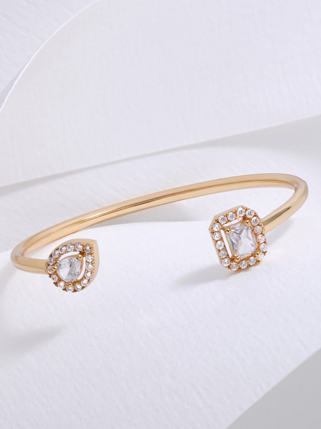 

MINUTIAE Women White Brass Gold-Plated Twin Solitaire Cuff Bracelet