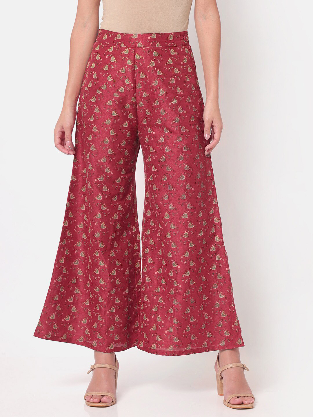 

Saaki Women Red & Gold-Toned Ethnic Motifs Printed Ethnic Palazzos