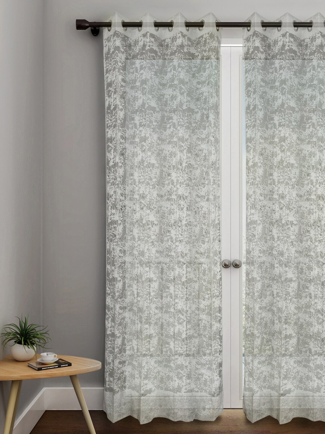 

URBAN DREAM Off White & Grey Floral Sheer Door Curtain