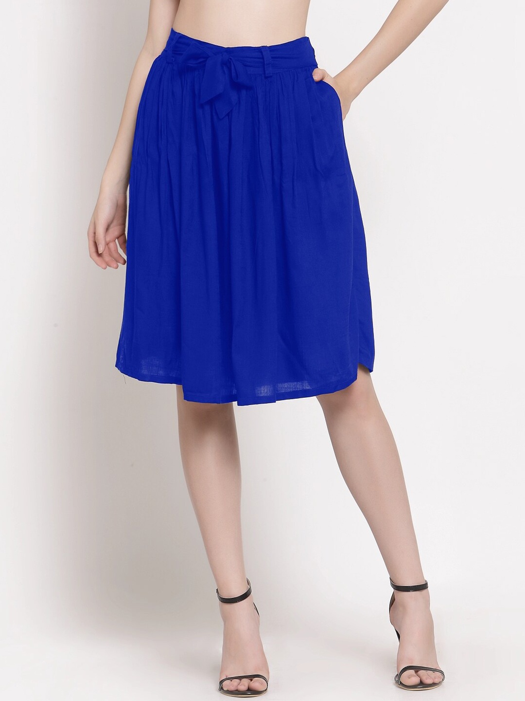 

PATRORNA Women Blue Solid Pleated A-Line Skirt