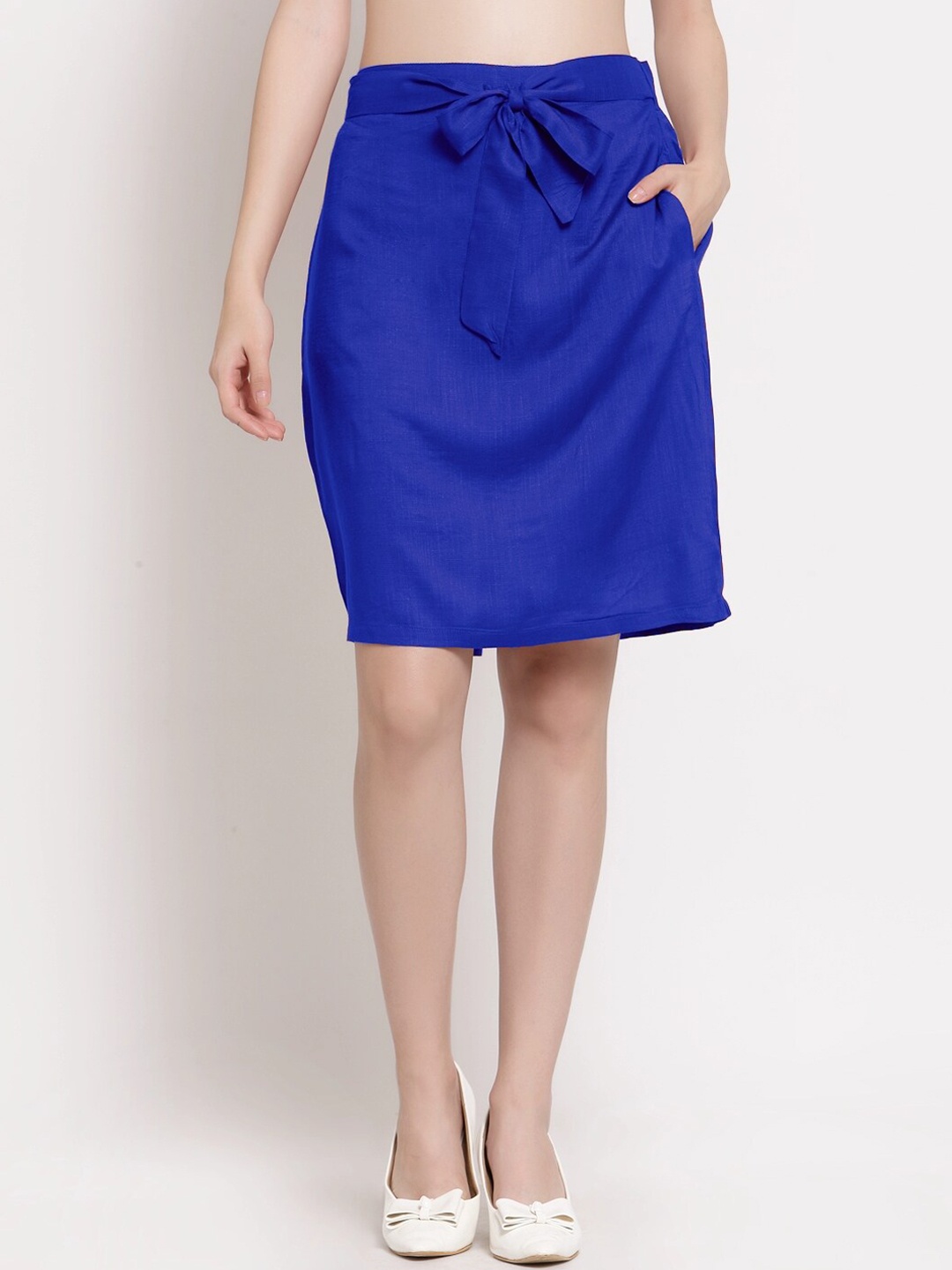 

PATRORNA Women Navy Blue Solid Pencil Above Knee Skirts