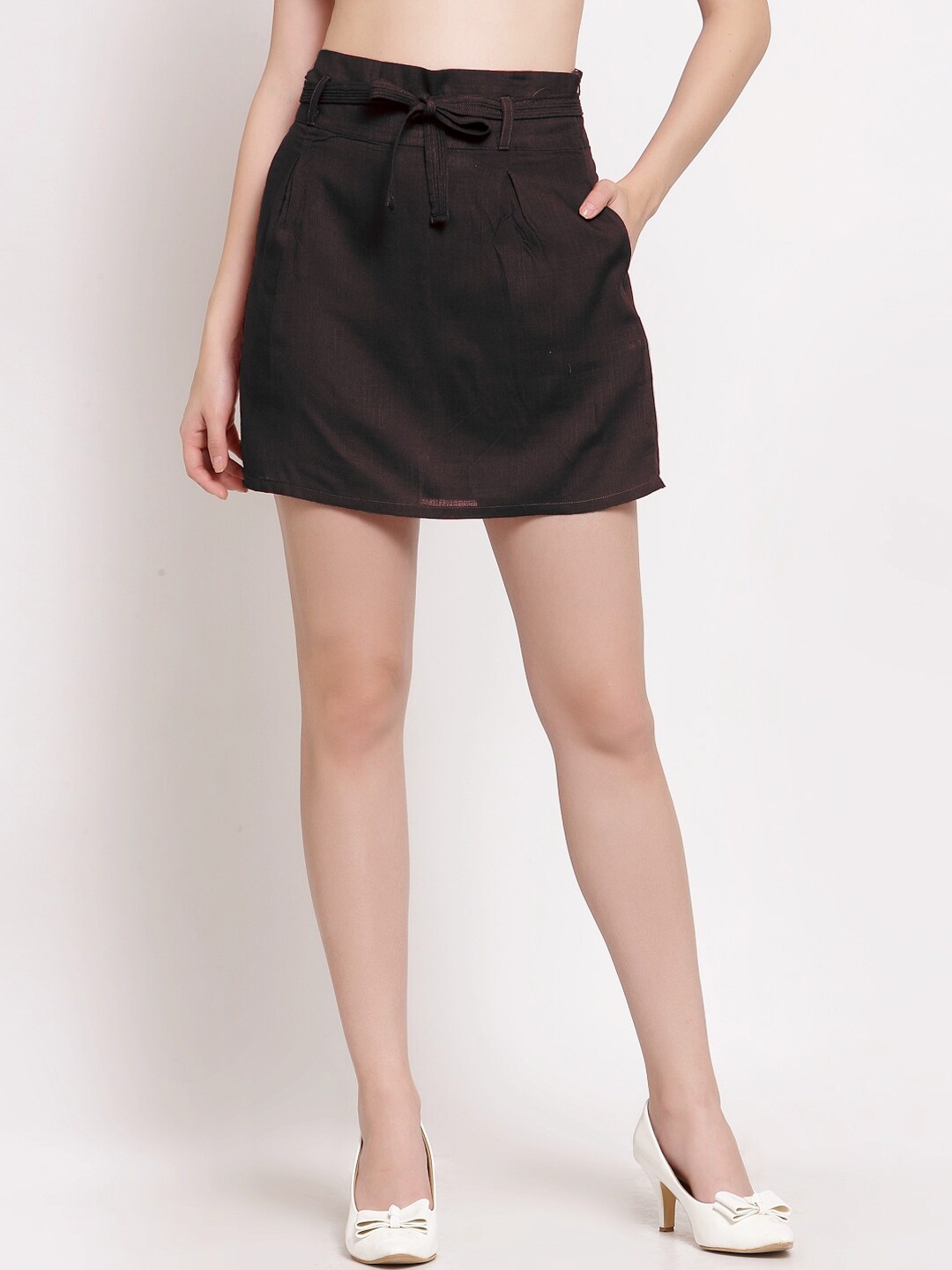 

PATRORNA Women Black Solid Above Knee Length A-Line Skirts