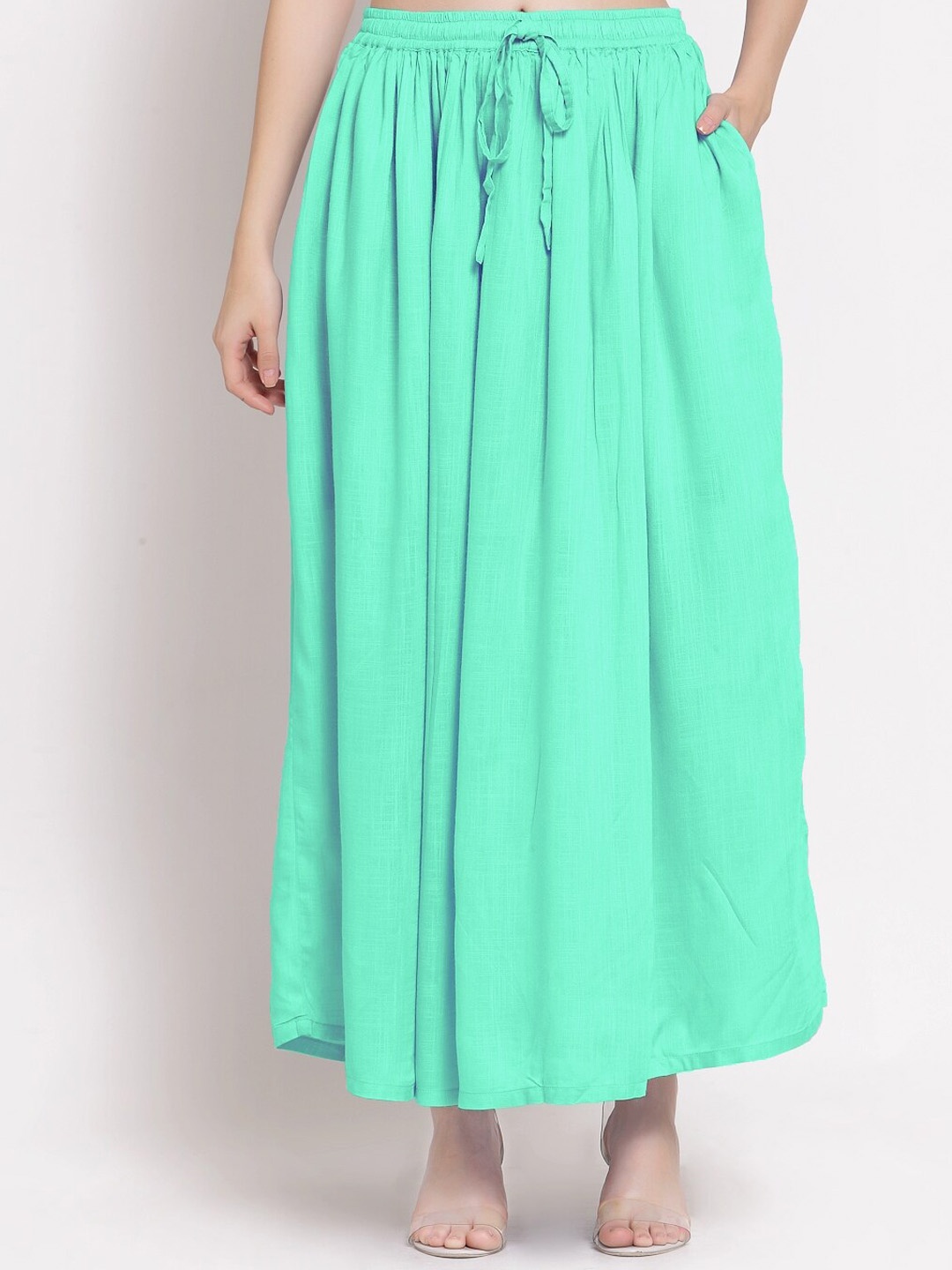 

PATRORNA Women Green Solid A-Line Maxi Skirt
