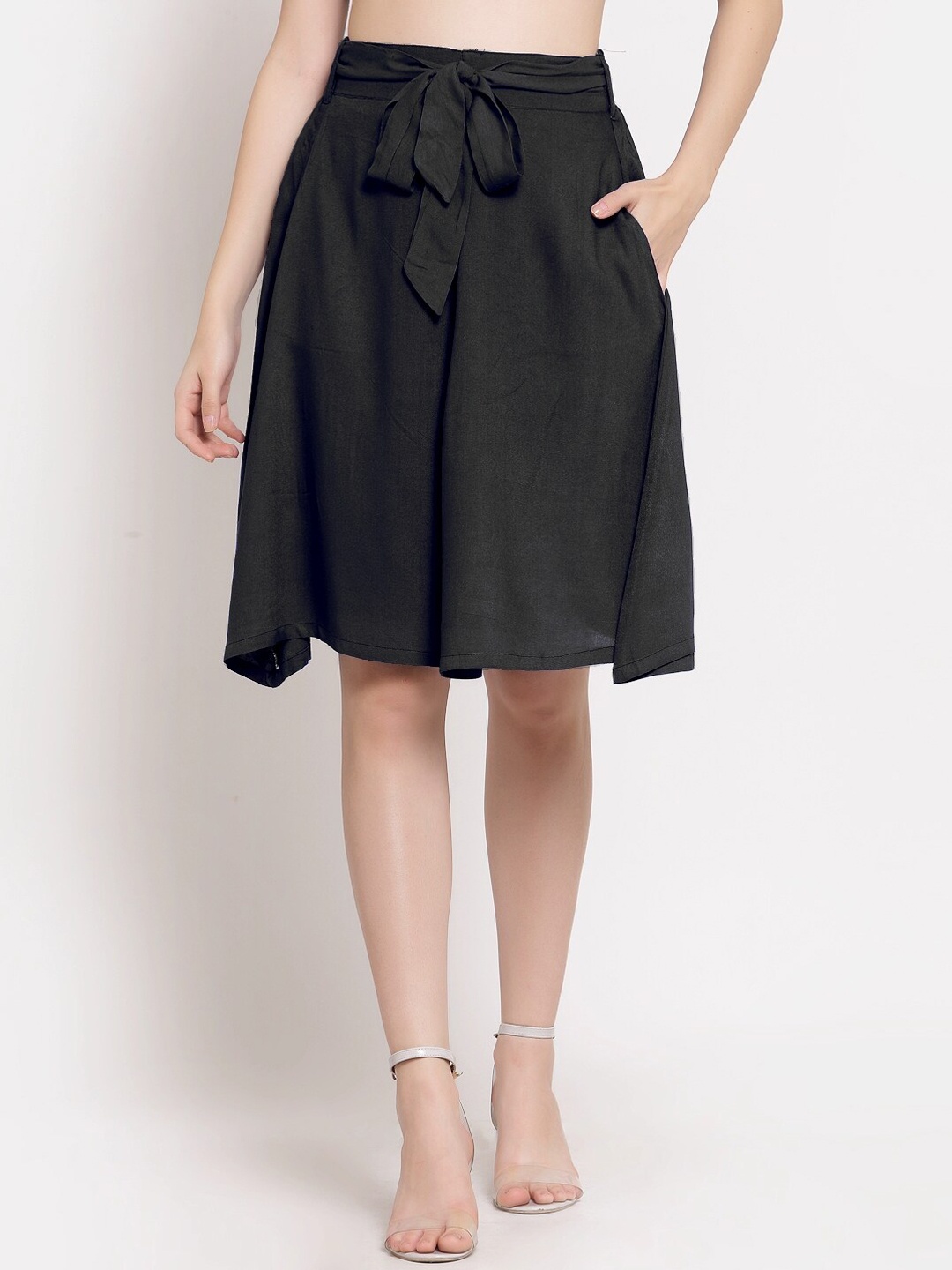 

PATRORNA Women Black Solid A-Line Knee-Length Skirt