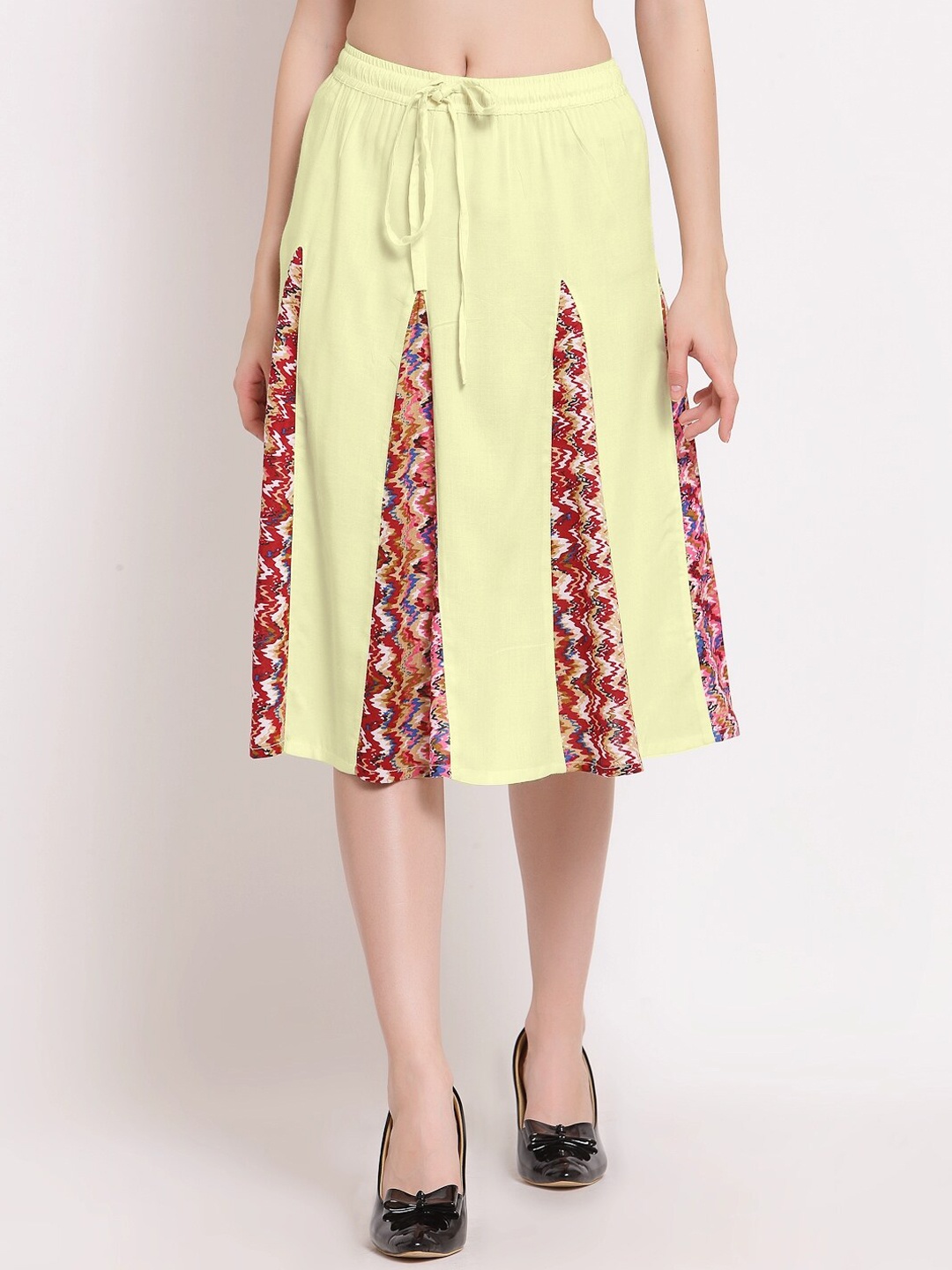 

PATRORNA Women Cream-Coloured & Red Printed Flared Skirt