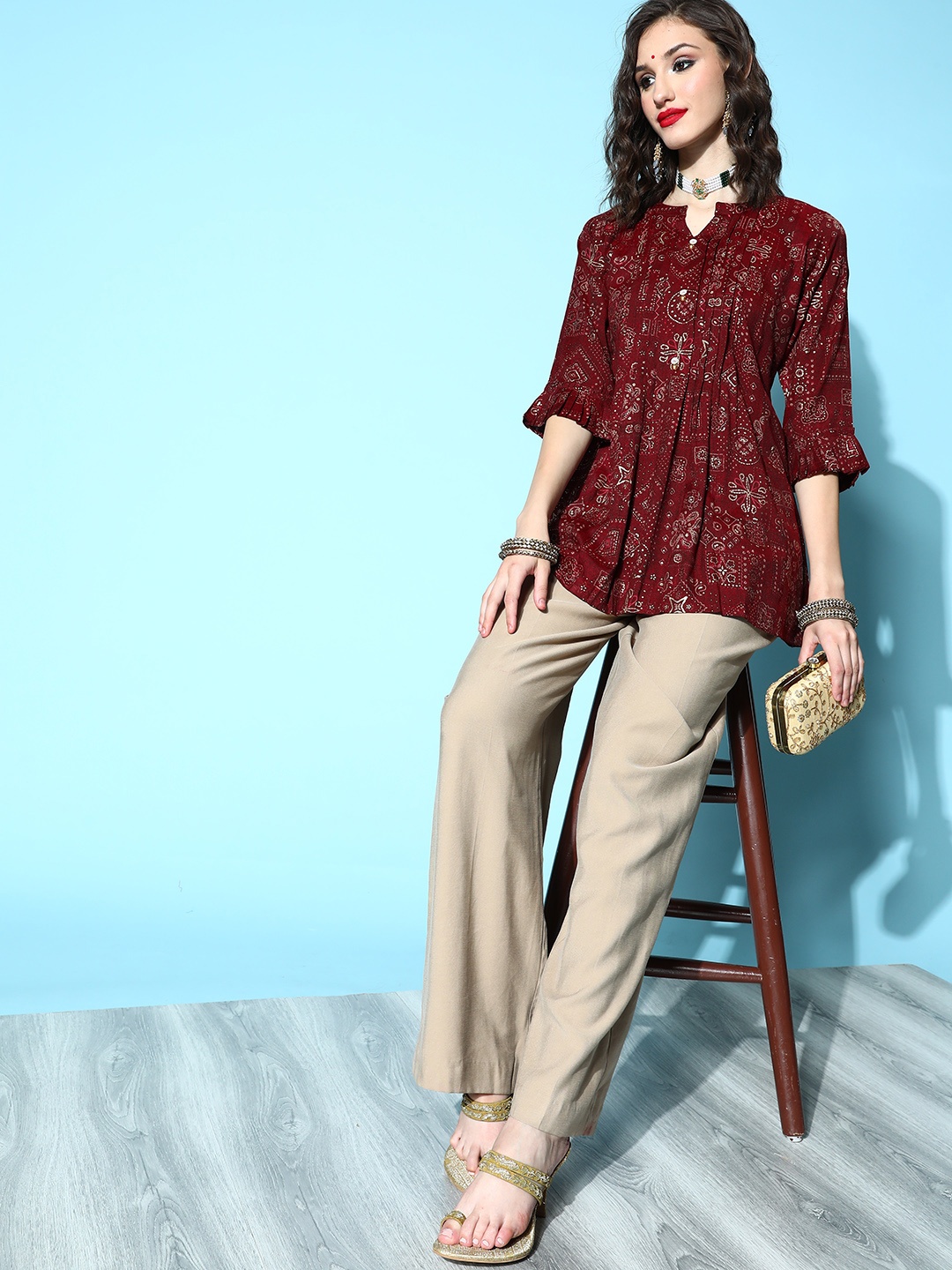 

ZOLA Women Stunning Maroon Viscose Rayon Print Parade Tunic