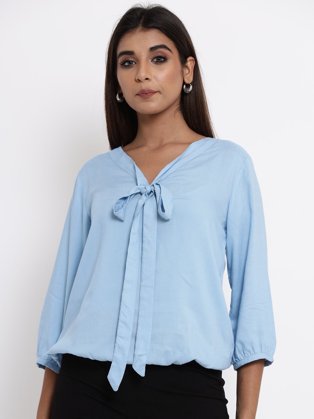 

Label Tamanna Rungta Blue Tie-Up Neck Top