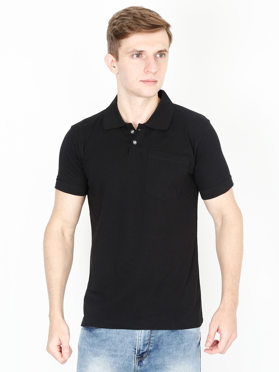 

Fleximaa Men solid Black Polo Collar T-shirt