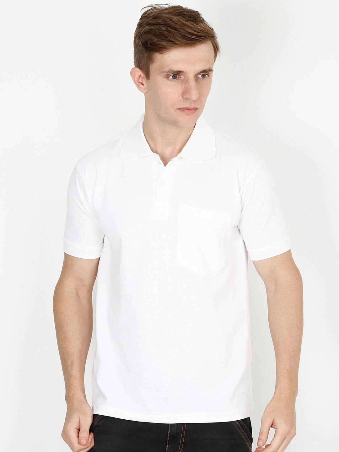 

Fleximaa Men White Polo Collar T-shirt