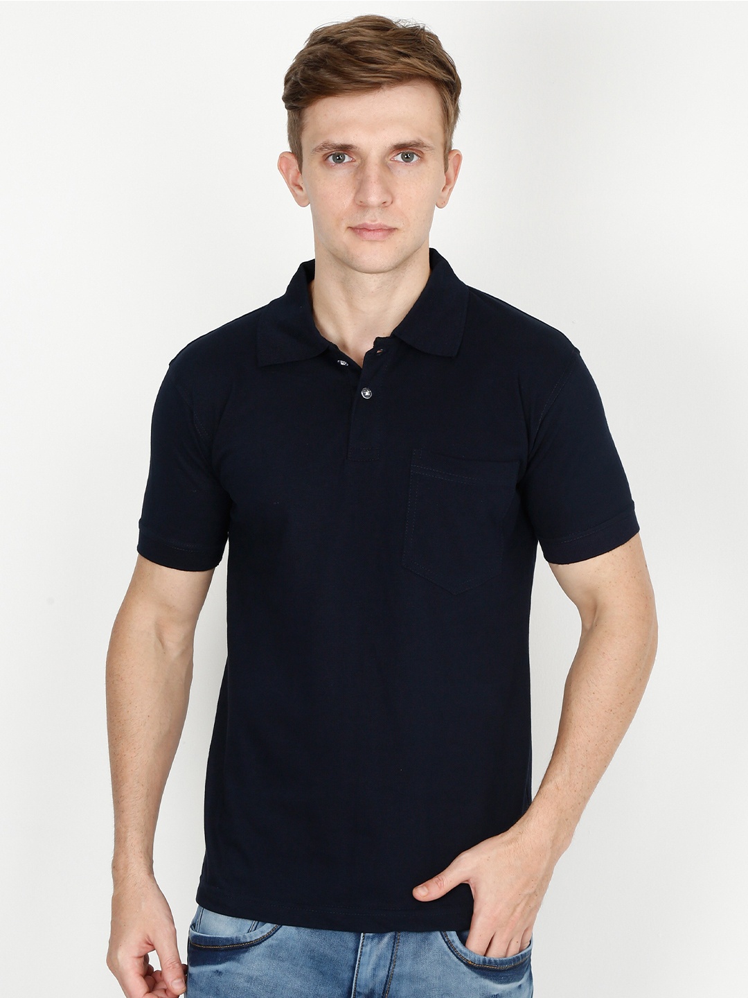 

Fleximaa Men Navy Blue Solid Polo Collar T-shirt