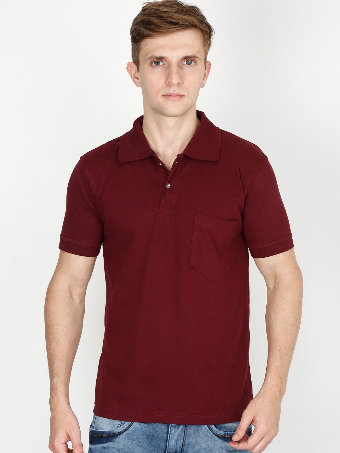 

Fleximaa Men Maroon Polo Collar Cotton T-shirt