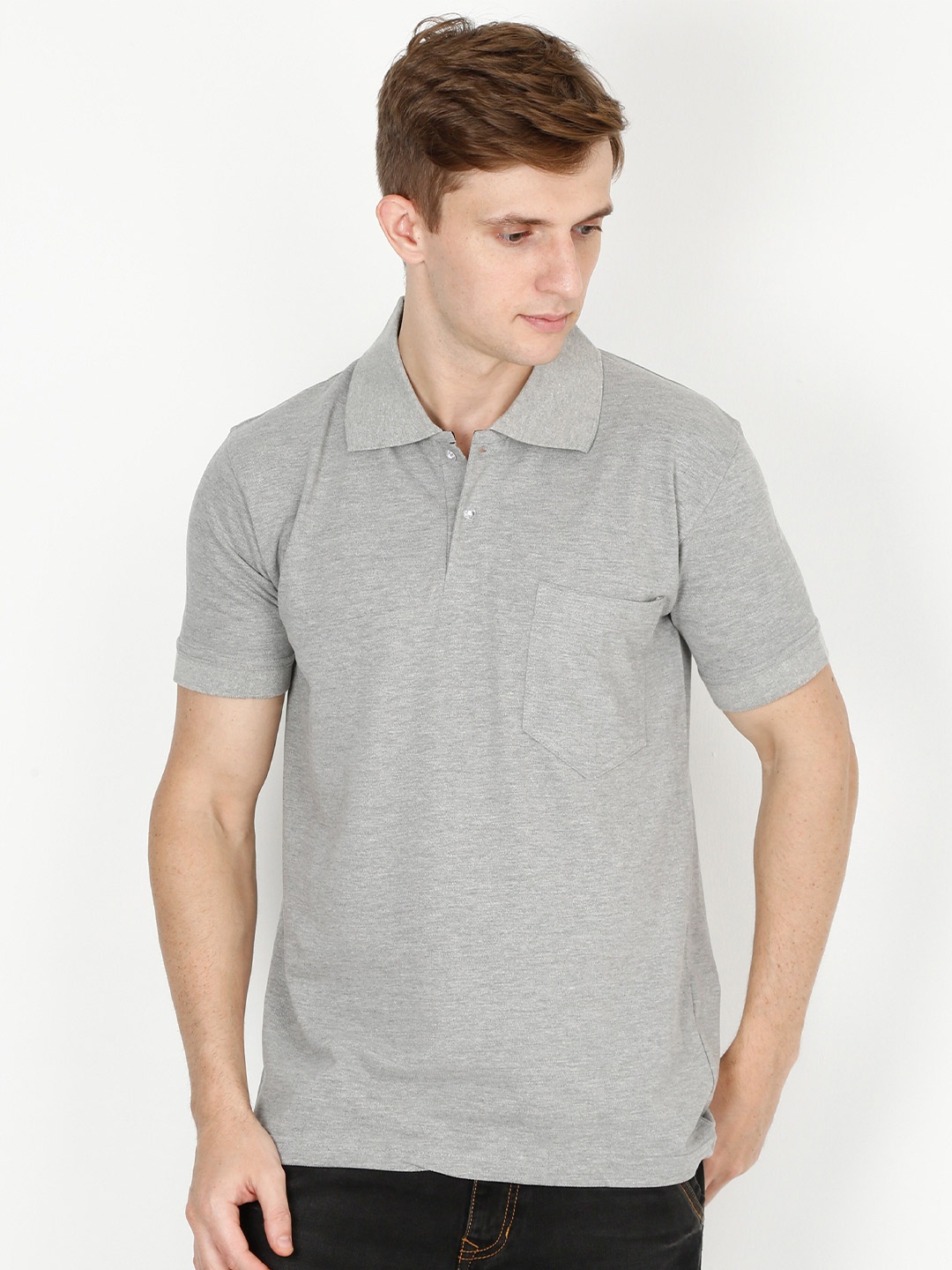 

Fleximaa Men Grey Polo Collar T-shirt