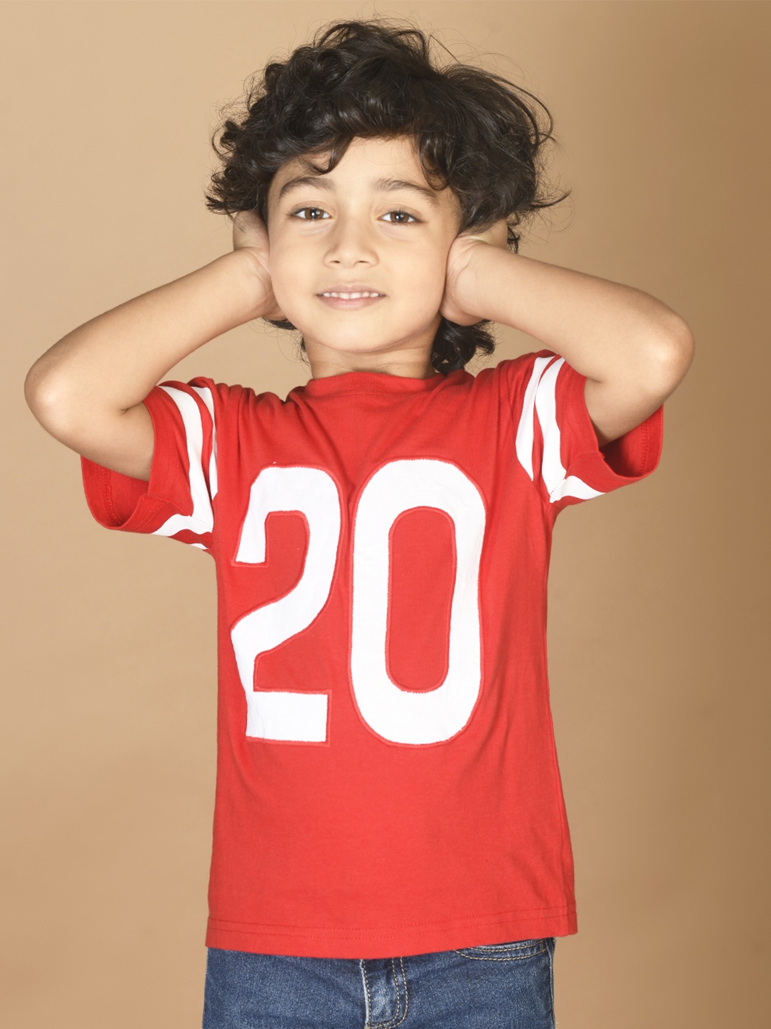 

LilPicks Boys Red 20 Print Applique T-shirt