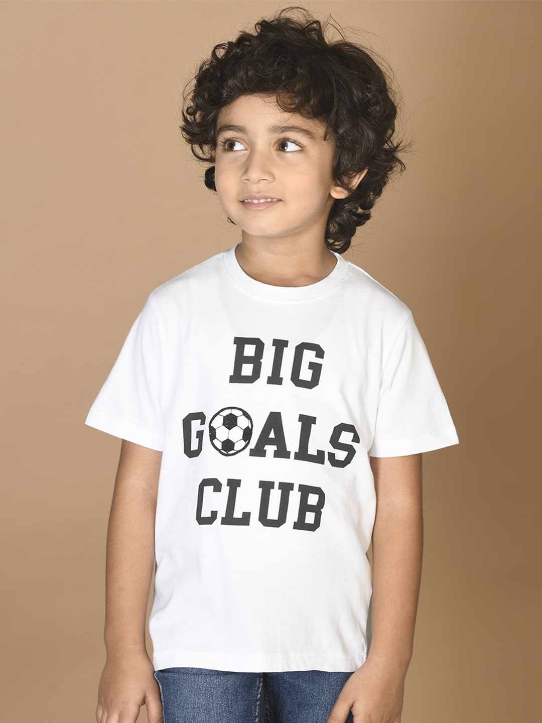 LilPicks Boys White Typography Printed T-shirt