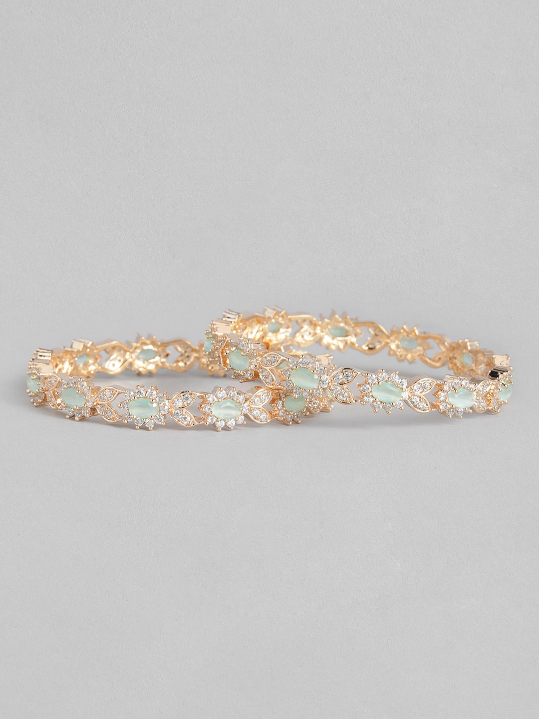 

I Jewels Set of 2 Rose Gold-Plated Artificial Stone Bangles