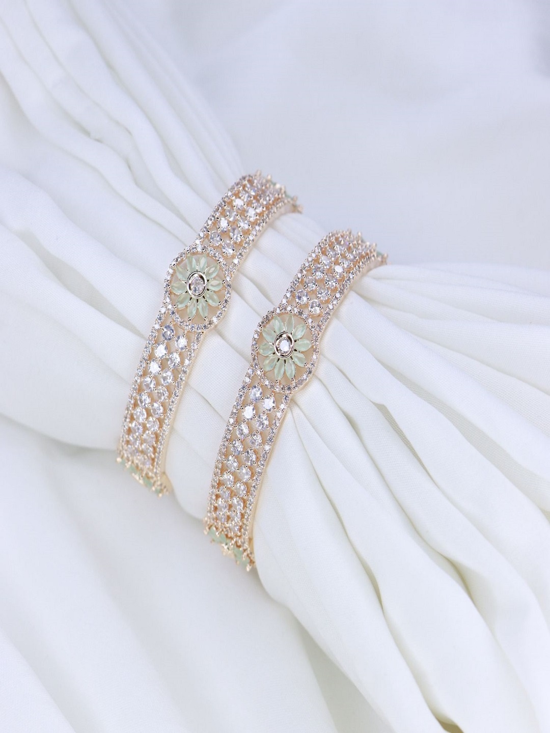 

I Jewels Set of 2 White Rose-Gold Plated AD Stone Studded Handcrafted Bangles