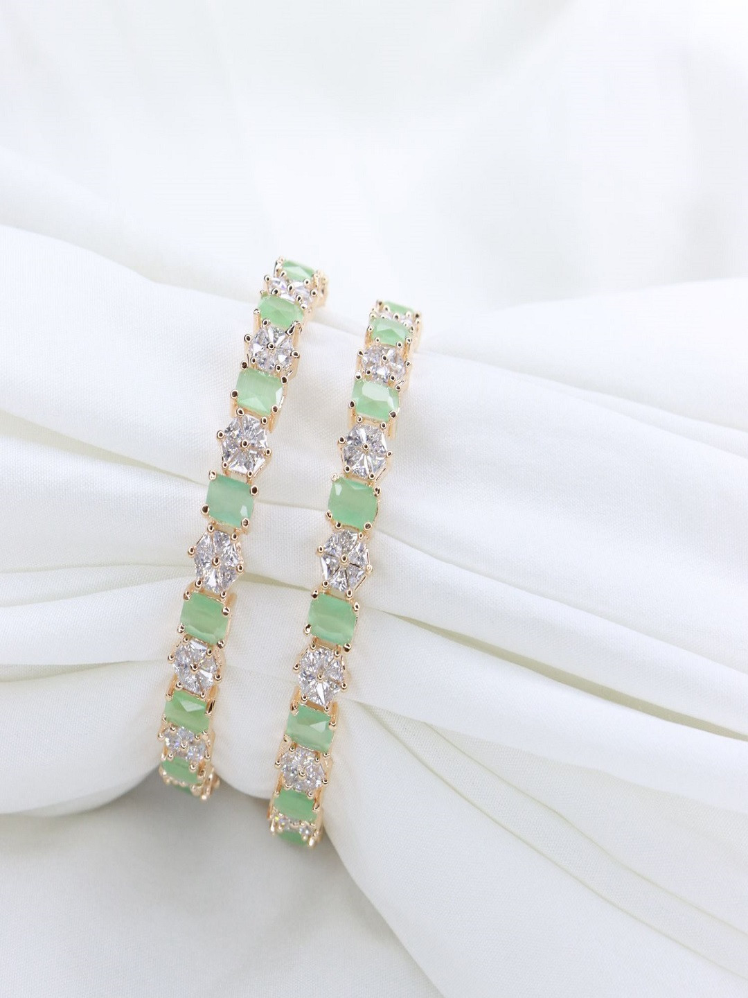 

I Jewels Set of 2 Sea Green & White Rose-Gold Plated AD Stone Studded Handcrafted Bangles