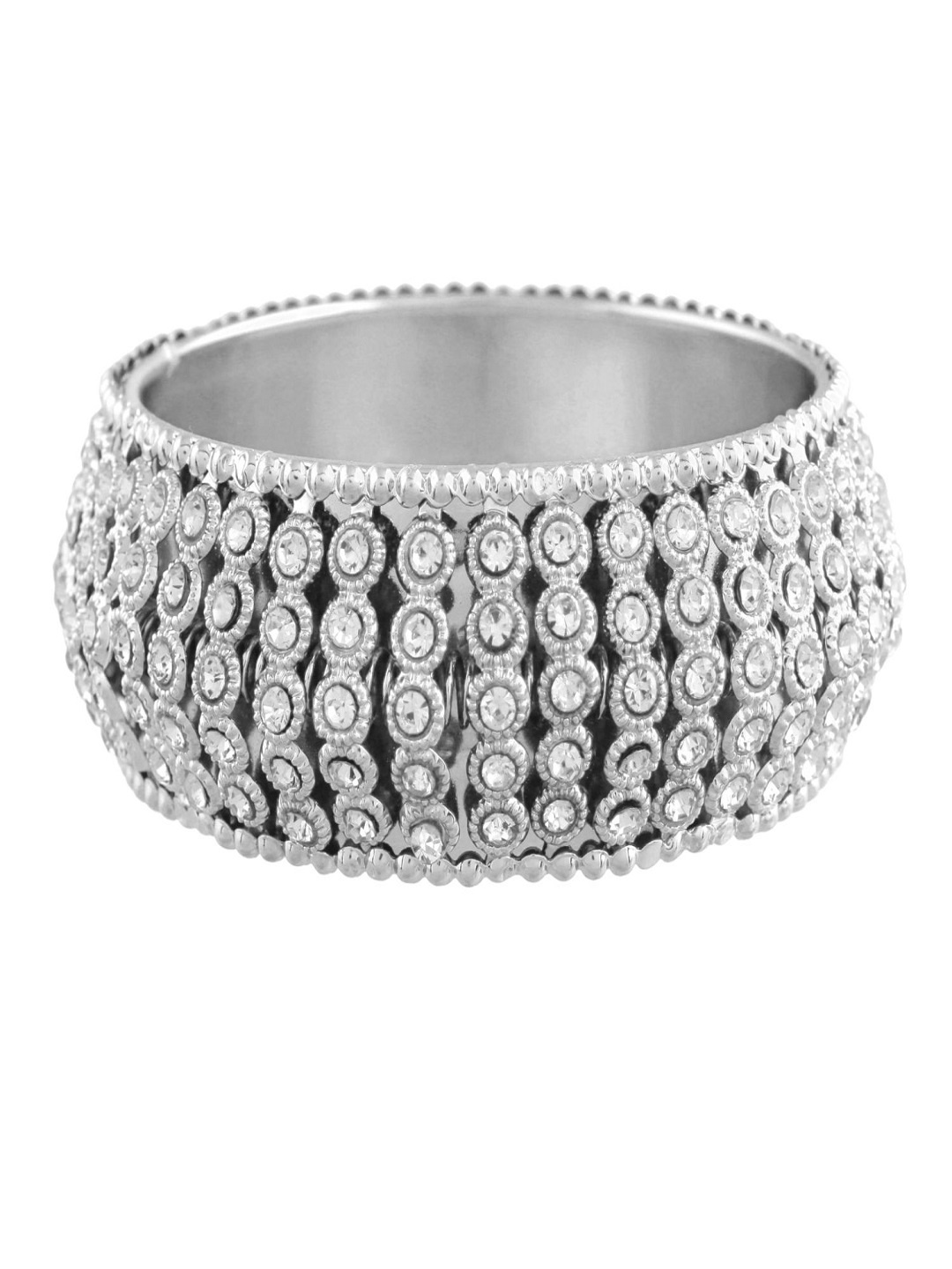 

I Jewels Silver-Plated Handcrafted Stone Studded Bangle